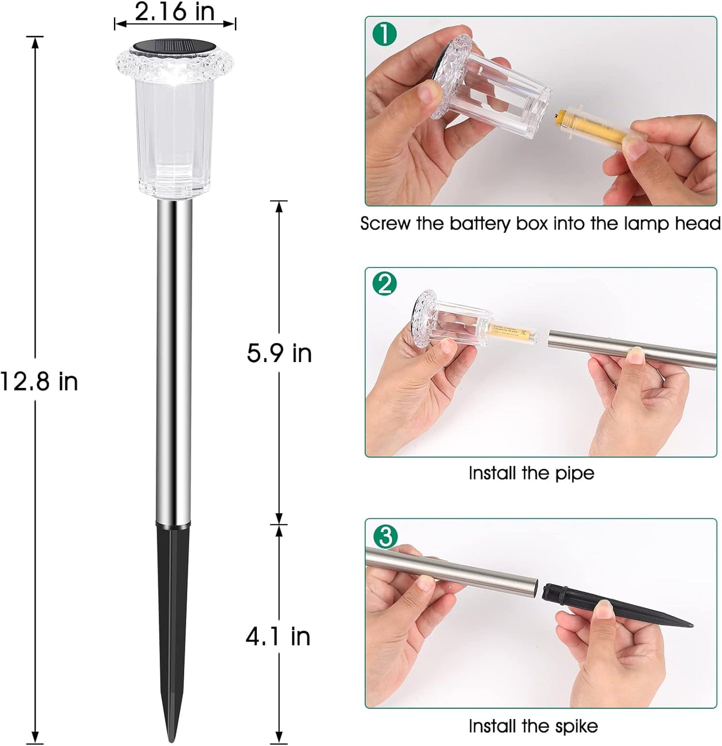 10 Pack Waterproof Stainless Steel Solar Stake Lights