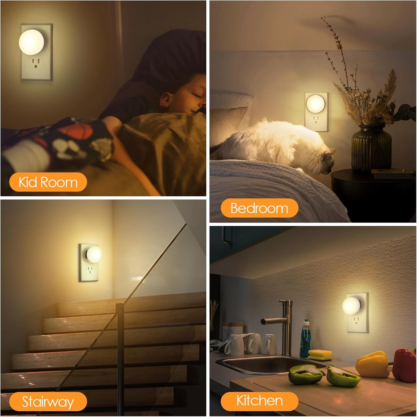 LED Night Lights Plug into Wall 5-Pack with Light Sensors