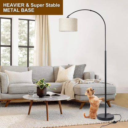 Arc Floor Lamps for Living Room, Modern Standing Lamp with Adjustable Hanging Drum Shade, Tall Pole Lamp with Foot Switch, Over Couch Arched Reading Light for Bedroom, Office (Black)