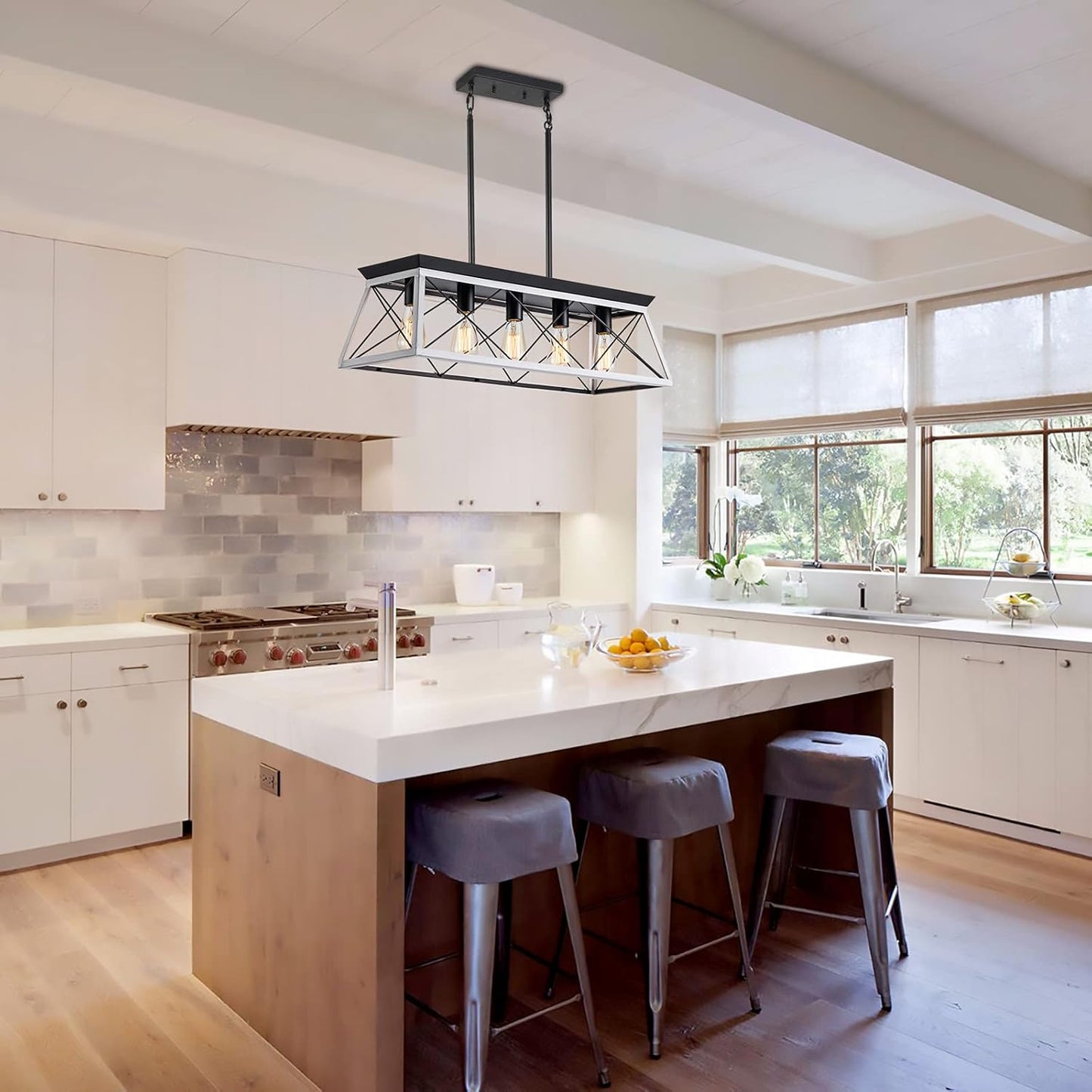 5-Light Farmhouse Pendant Light Fixture | Adjustable Height | Rustic