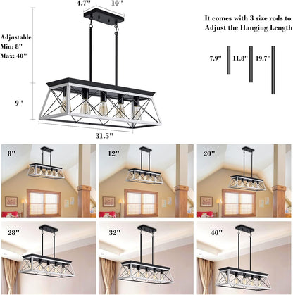 5-Light Farmhouse Pendant Light Fixture | Adjustable Height | Rustic