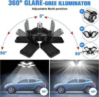 LED Garage Lights Bulb 2 Pack 180W | 18000LM | 6+1 Panels | 6500K