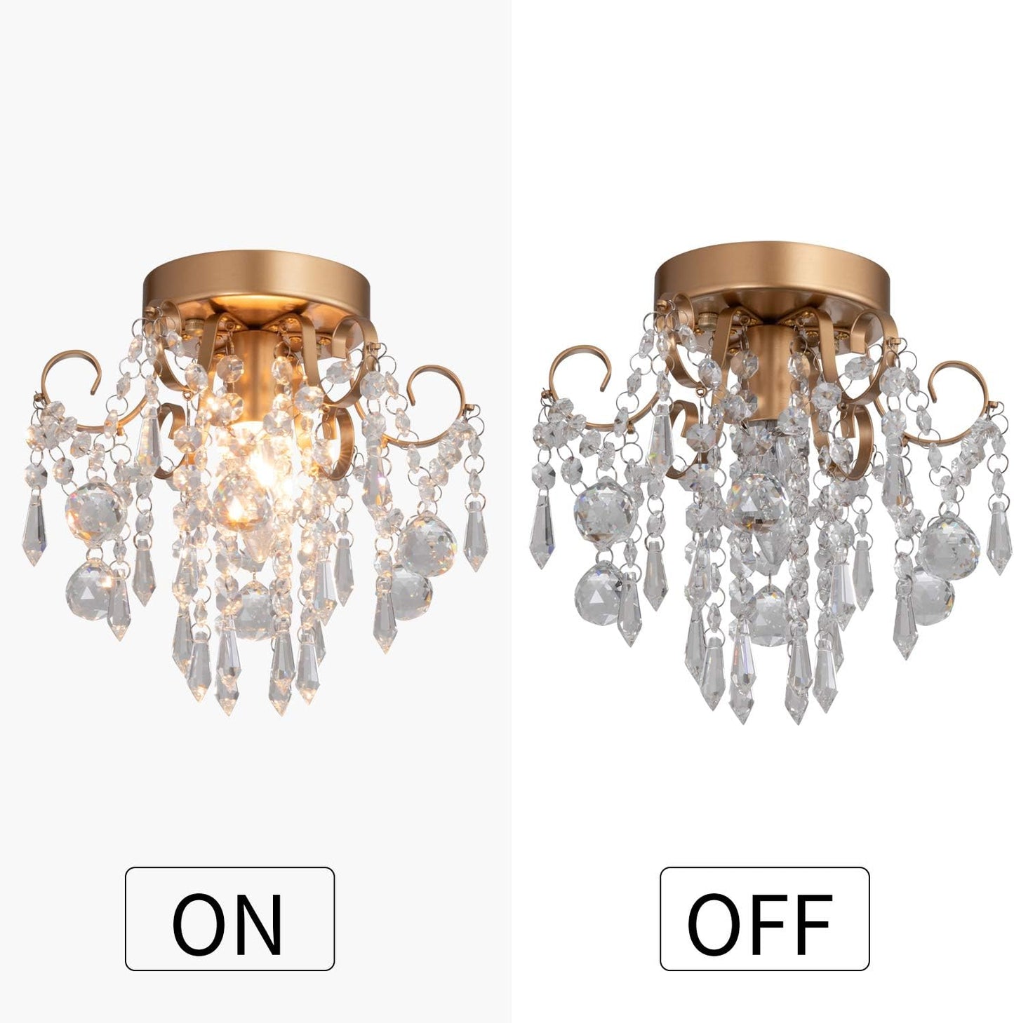 Mini Chandelier Crystal Ceiling Light - Gold - Flush Mount E26