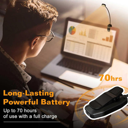 Rechargeable Book Reading Light - Adjustable Brightness, 3 Colors