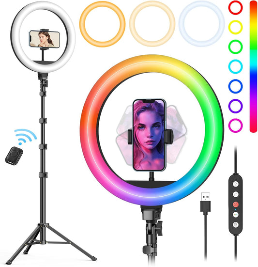 10" Selfie Ring Light with Tripod | 38 Color Modes | 72'' Tall