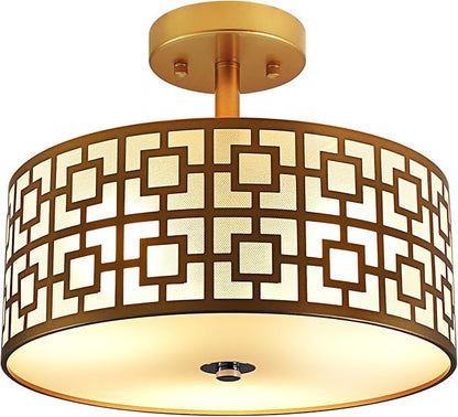 Modern 3-Light Semi Flush Mount Ceiling Light - Drum Fixture