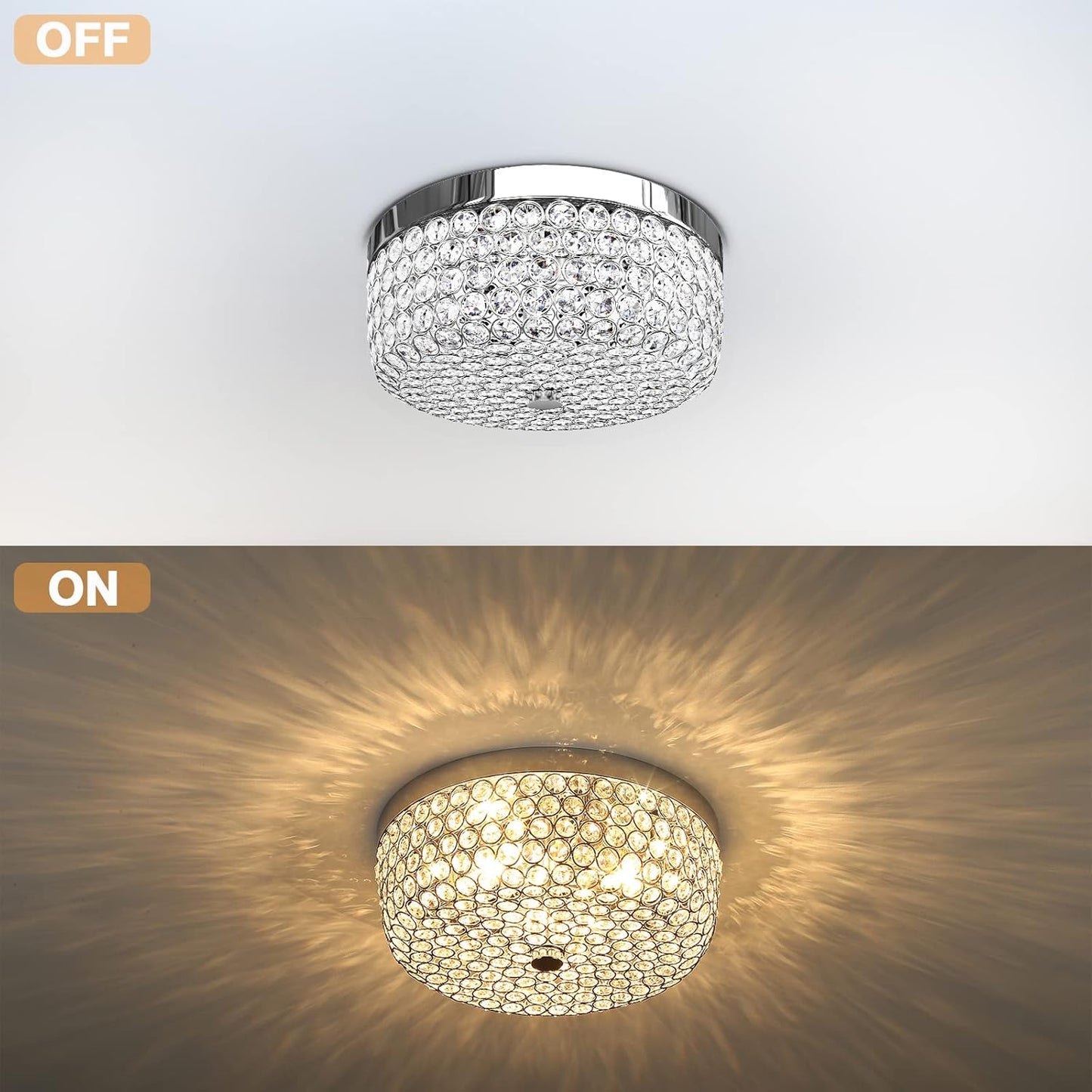 Crystal Flush Mount Ceiling Lights - Chandelier for Bedroom - E12×3