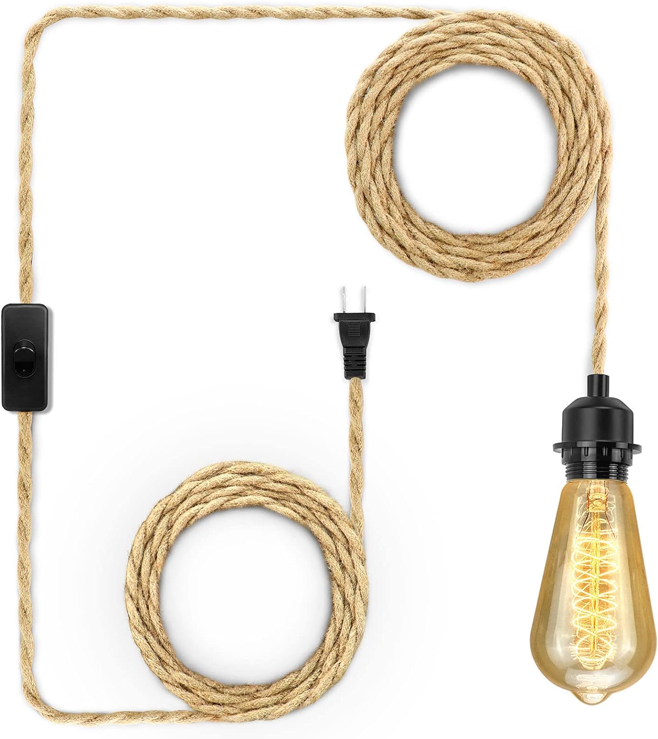 Plug-in Pendant Light Cord | 15FT Hemp Rope | E26/E27 Socket