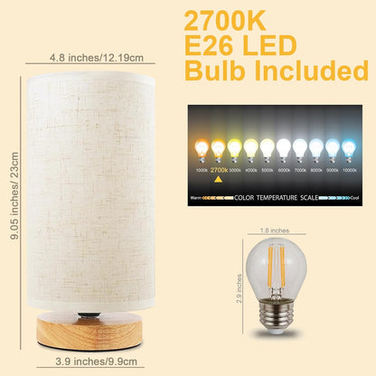 Small Table Lamp for Bedroom - Minimalist Warm Light - E26 Base