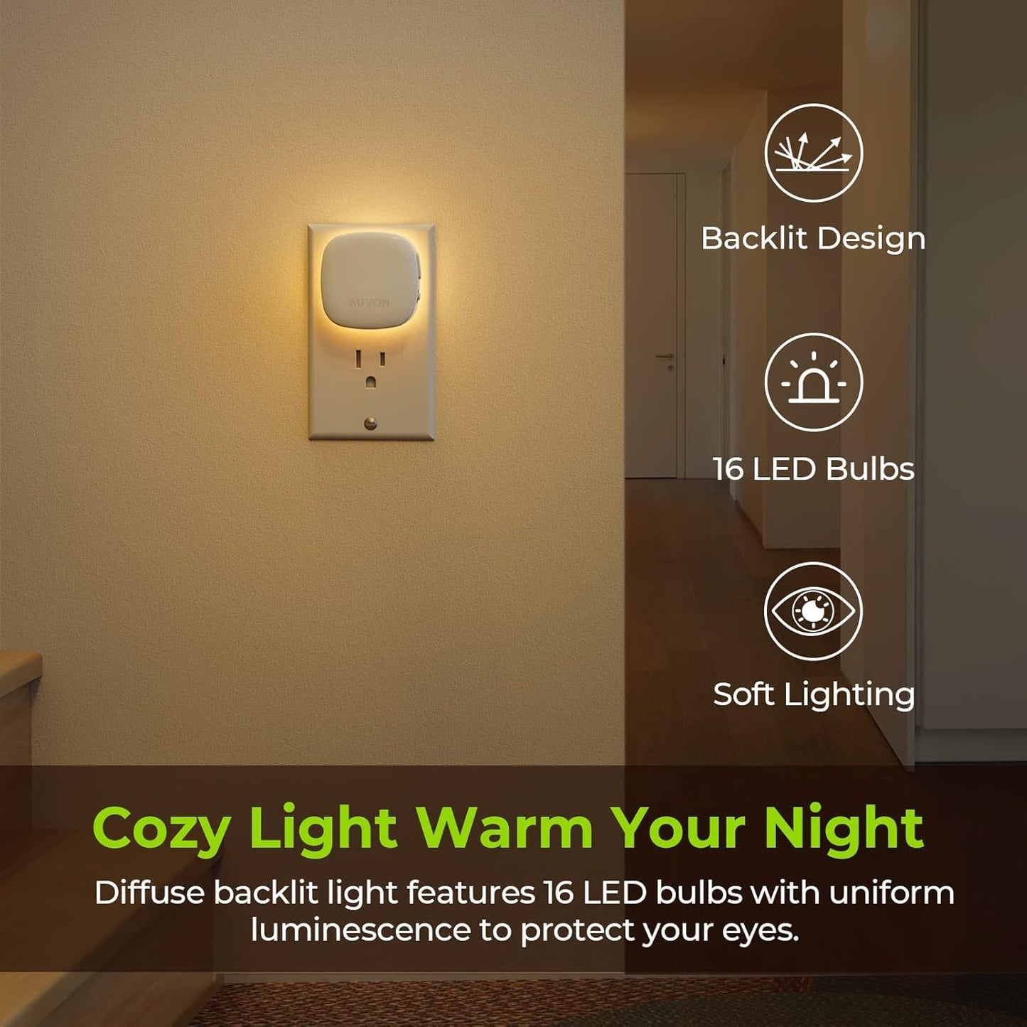 Plug-in LED Backlit Night Light | Motion Sensor | Dimmable (4 Pack)