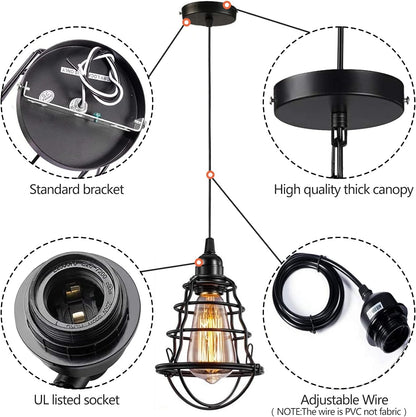 Industrial Pendant Light 2 Pack | Edison Cage Design | Adjustable