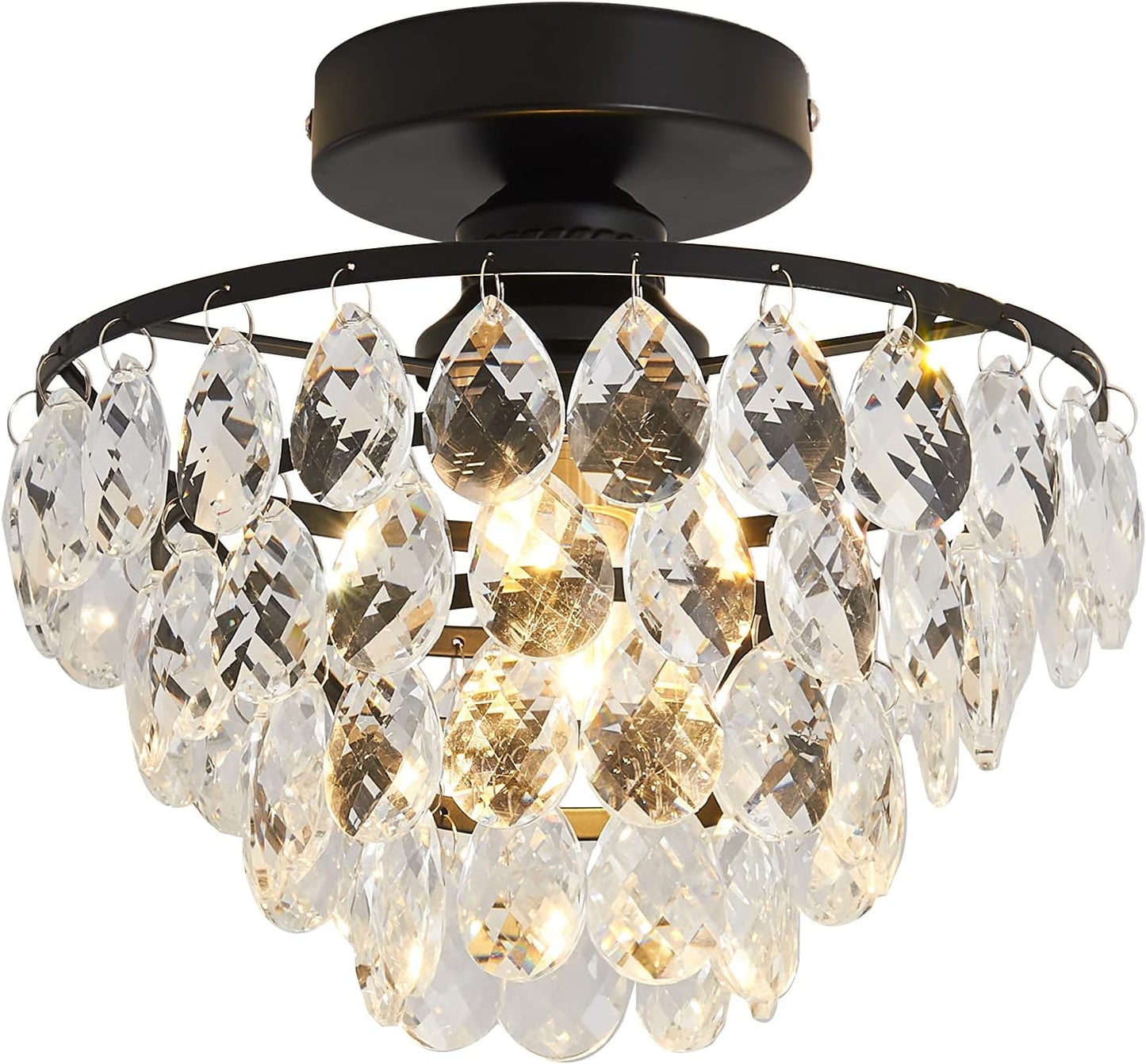 Modern Mini Crystal Ceiling Light | Black Semi Flush Mount | E26