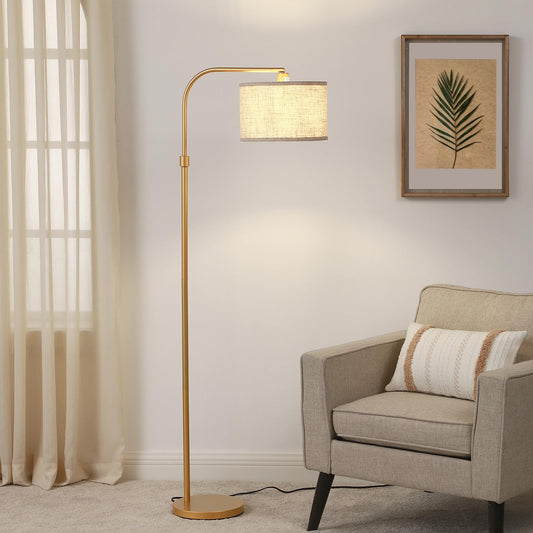 Modern Standing Lamp with Adjustable Drum Shade, Gold