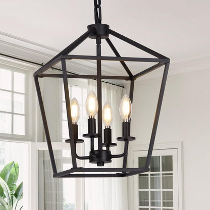 4 Light Industrial Chandelier | Adjustable Height | Farmhouse Style