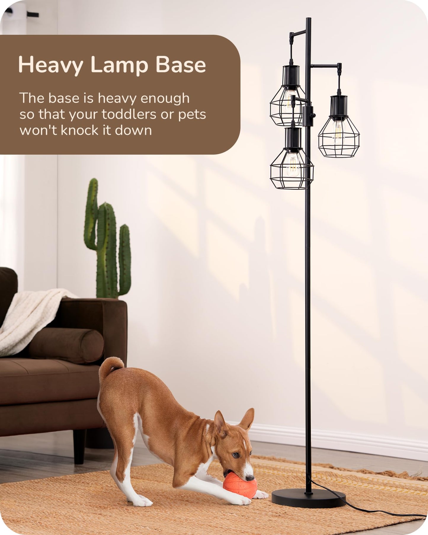 Industrial Standing Lamp for Living Room, 3 LED Edison Bulbs Included