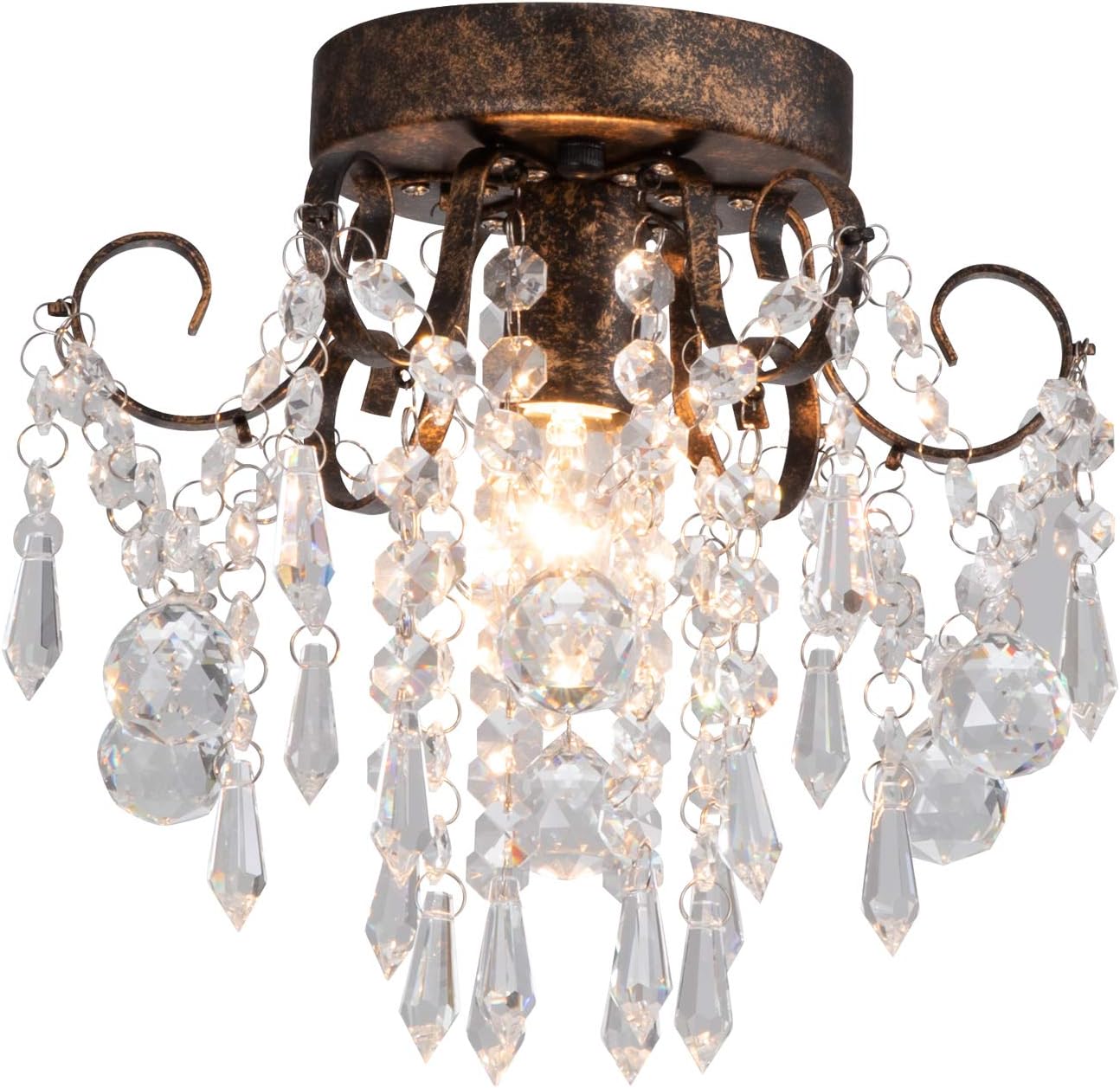 Mini Chandelier Crystal Ceiling Light - Gold - Flush Mount E26