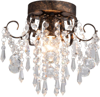 Mini Chandelier Crystal Ceiling Light - Gold - Flush Mount E26