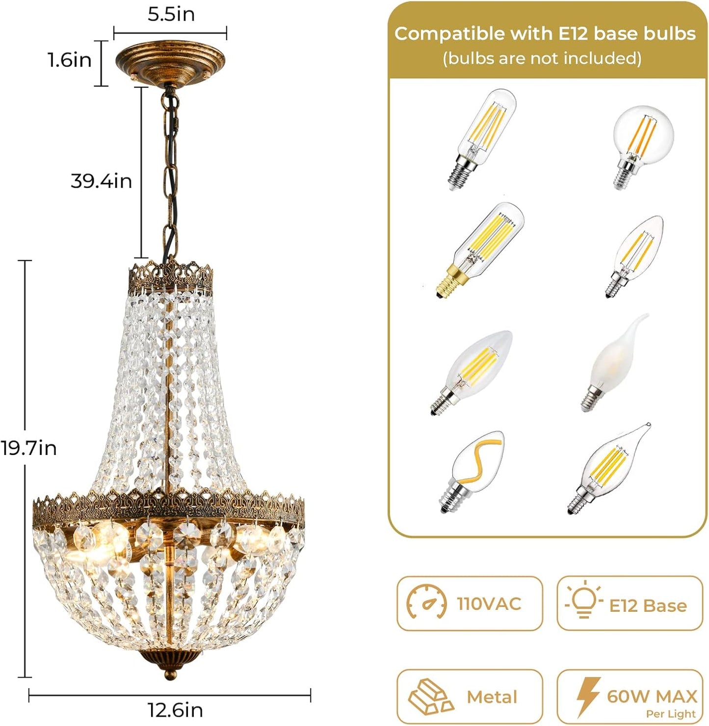 French Empire Mini Crystal Chandelier | 4 Lights | Bronze Finish
