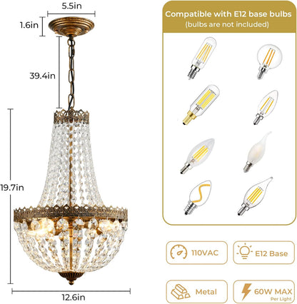 French Empire Mini Crystal Chandelier | 4 Lights | Bronze Finish