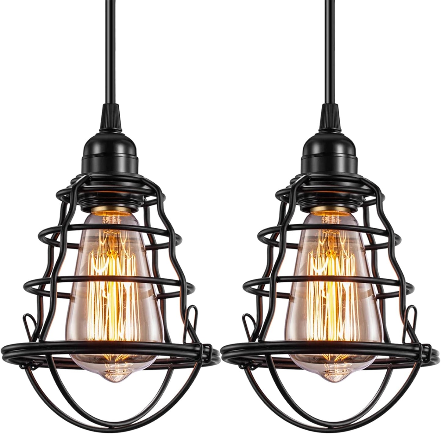 Industrial Pendant Light 2 Pack | Edison Cage Design | Adjustable