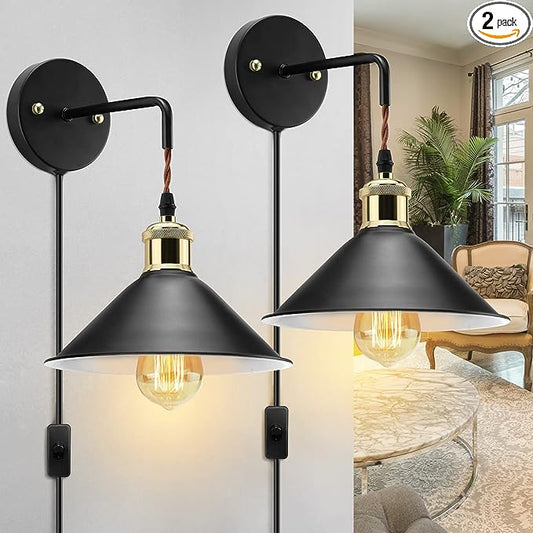 Set of 2, Vintage Wall Lamps with Plug-in Cord theluminousdecor