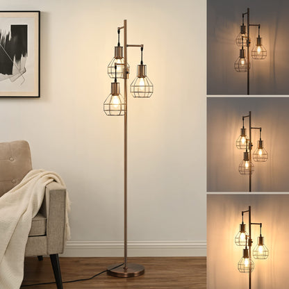 Industrial Standing Lamp for Living Room, 3 LED Edison Bulbs Included