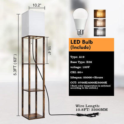 Floor Lamp with Shelves | Modern | Adjustable Color Temp | 8W Bulb
