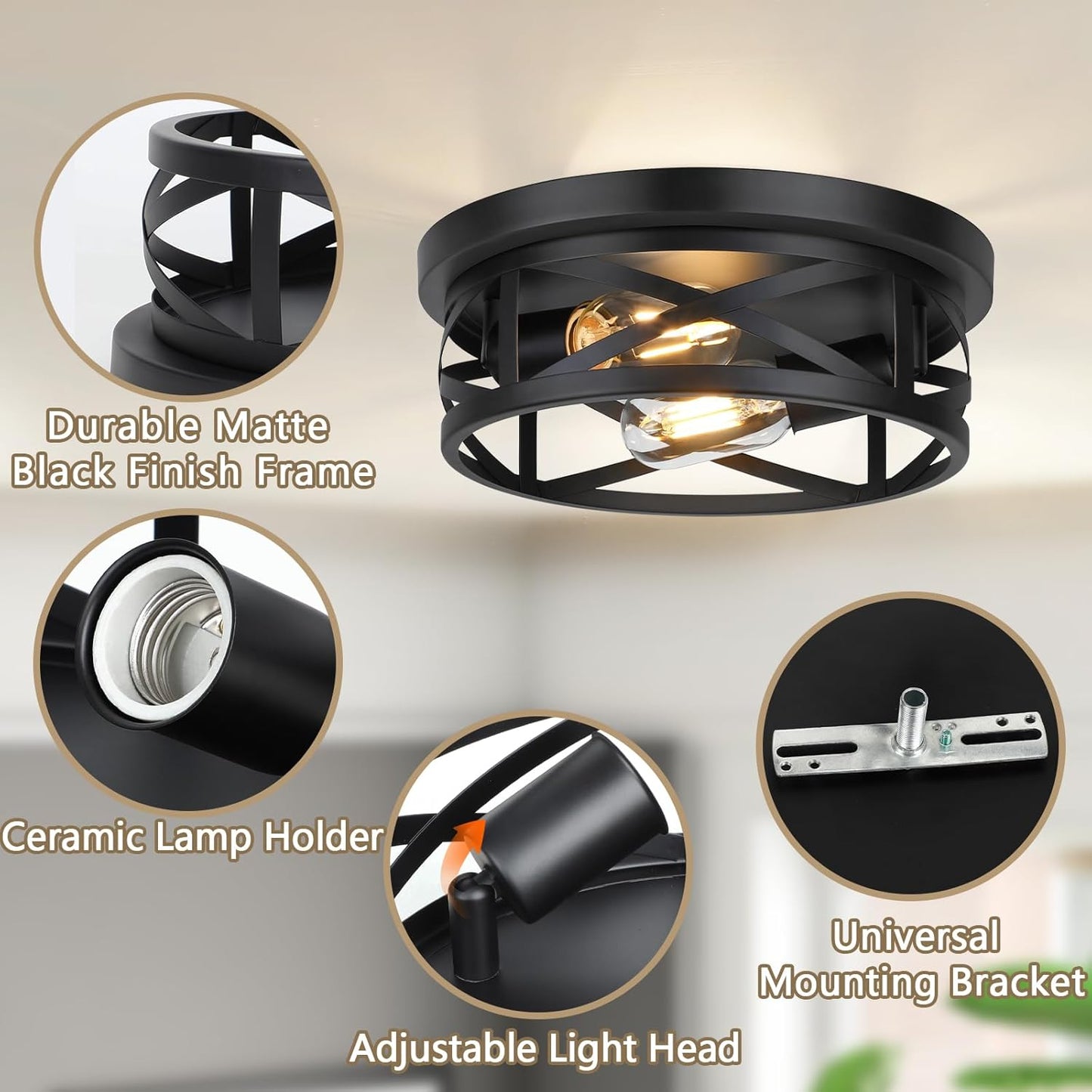 2-Pack Light Flush Mount Ceiling Lights - Farmhouse Black