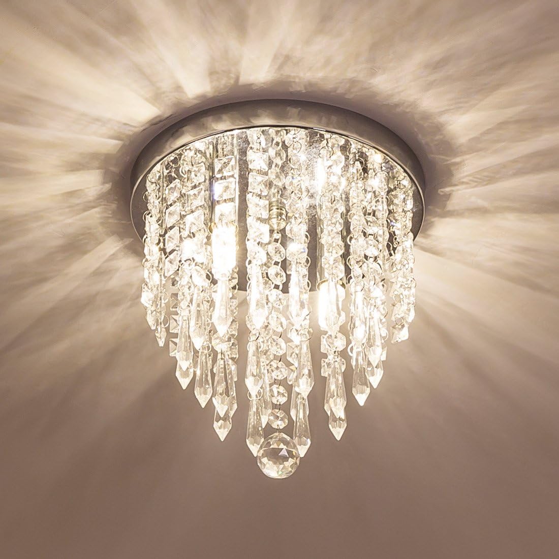 Mini Crystal Chandelier | 2 Lights | Flush Mount Ceiling Fixture