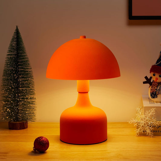 Mushroom Table Lamp - Modern Bedside Lamp, Flocking Shade - Orange
