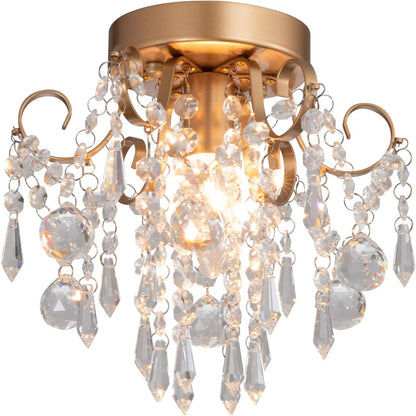 Mini Chandelier Crystal Ceiling Light - Gold - Flush Mount E26