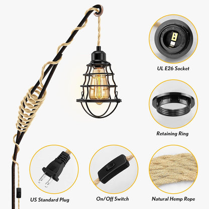 Plug-in Pendant Light Cord | 15FT Hemp Rope | E26/E27 Socket