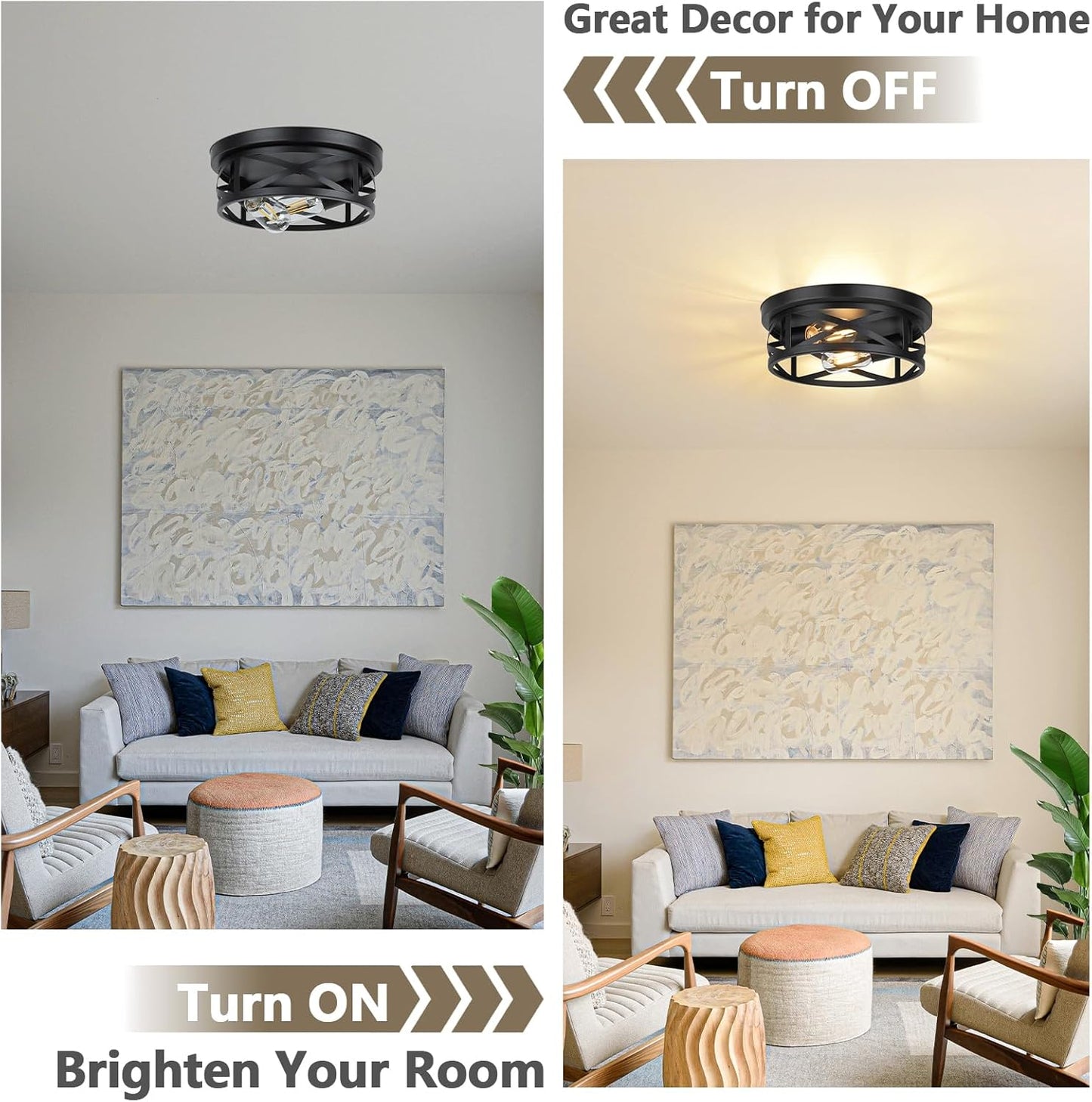 2-Pack Light Flush Mount Ceiling Lights - Farmhouse Black