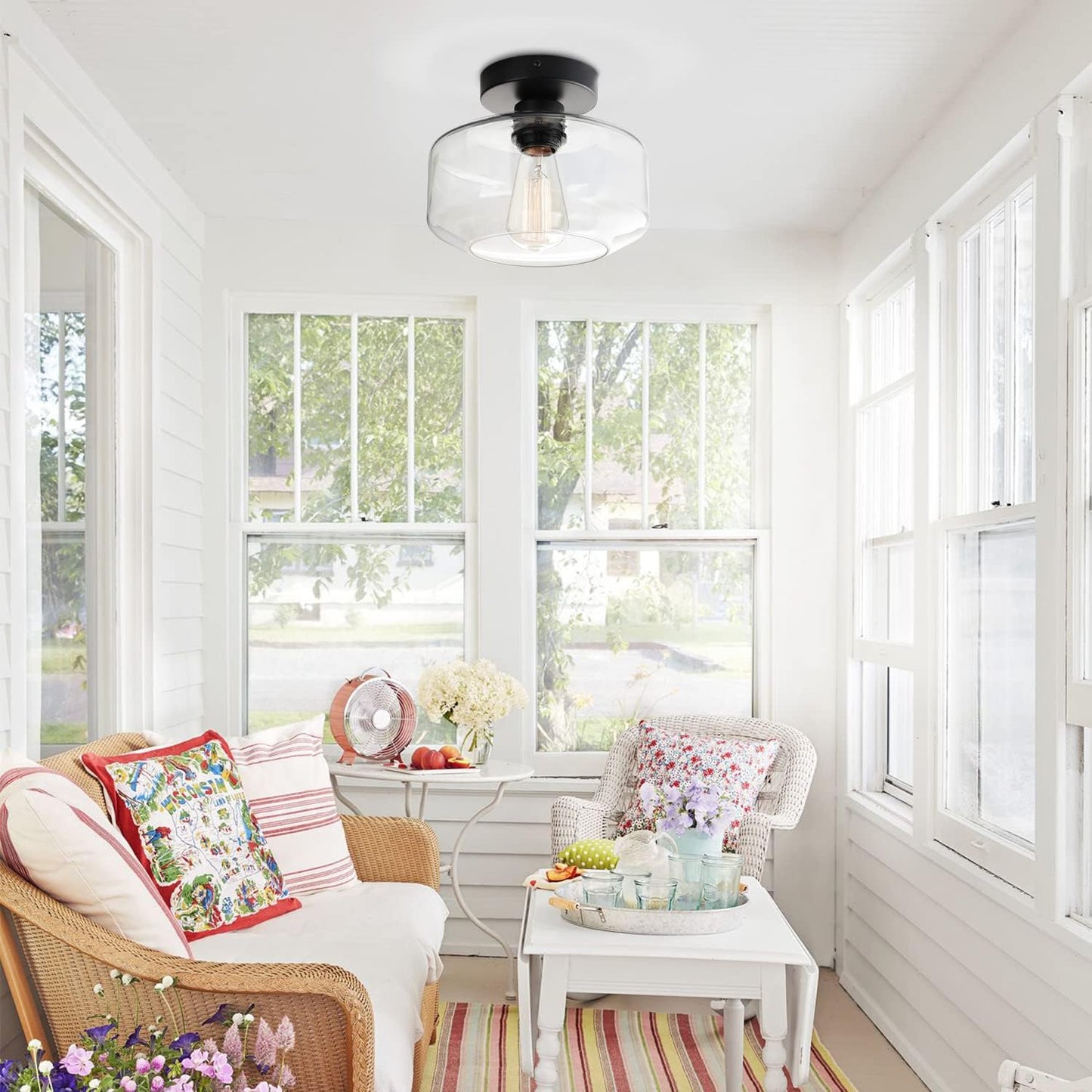 Industrial Semi Flush Ceiling Light | Clear Glass | Farmhouse Style