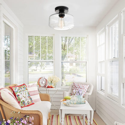 Industrial Semi Flush Ceiling Light | Clear Glass | Farmhouse Style