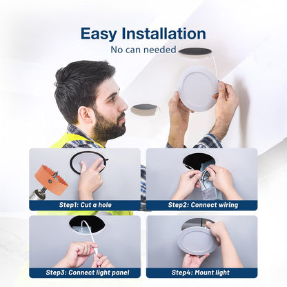 6 Pack Ultra-Thin LED Recessed Ceiling Lights - 5CCT, 12W, 1050LM