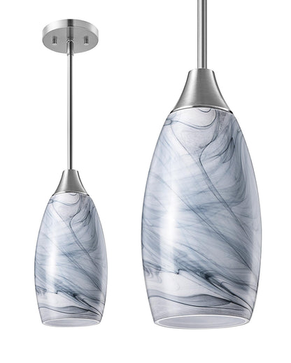 Handcrafted Art Glass Hanging Light, Adjustable Brushed Nickel Rods