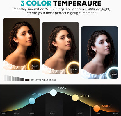 10" Selfie Ring Light with Tripod | 38 Color Modes | 72'' Tall