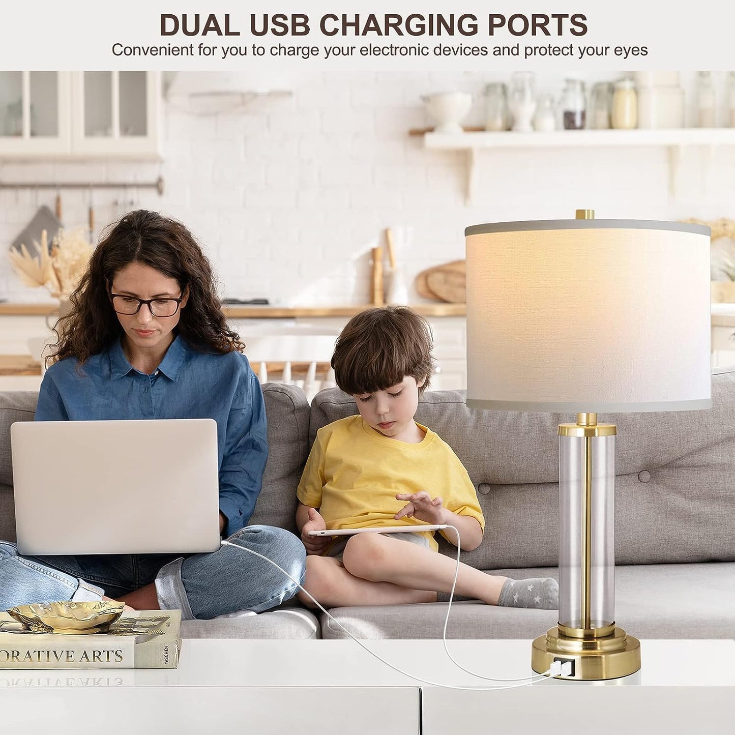 Set of 2 Touch Control Table Lamps with USB Ports theluminousdecor