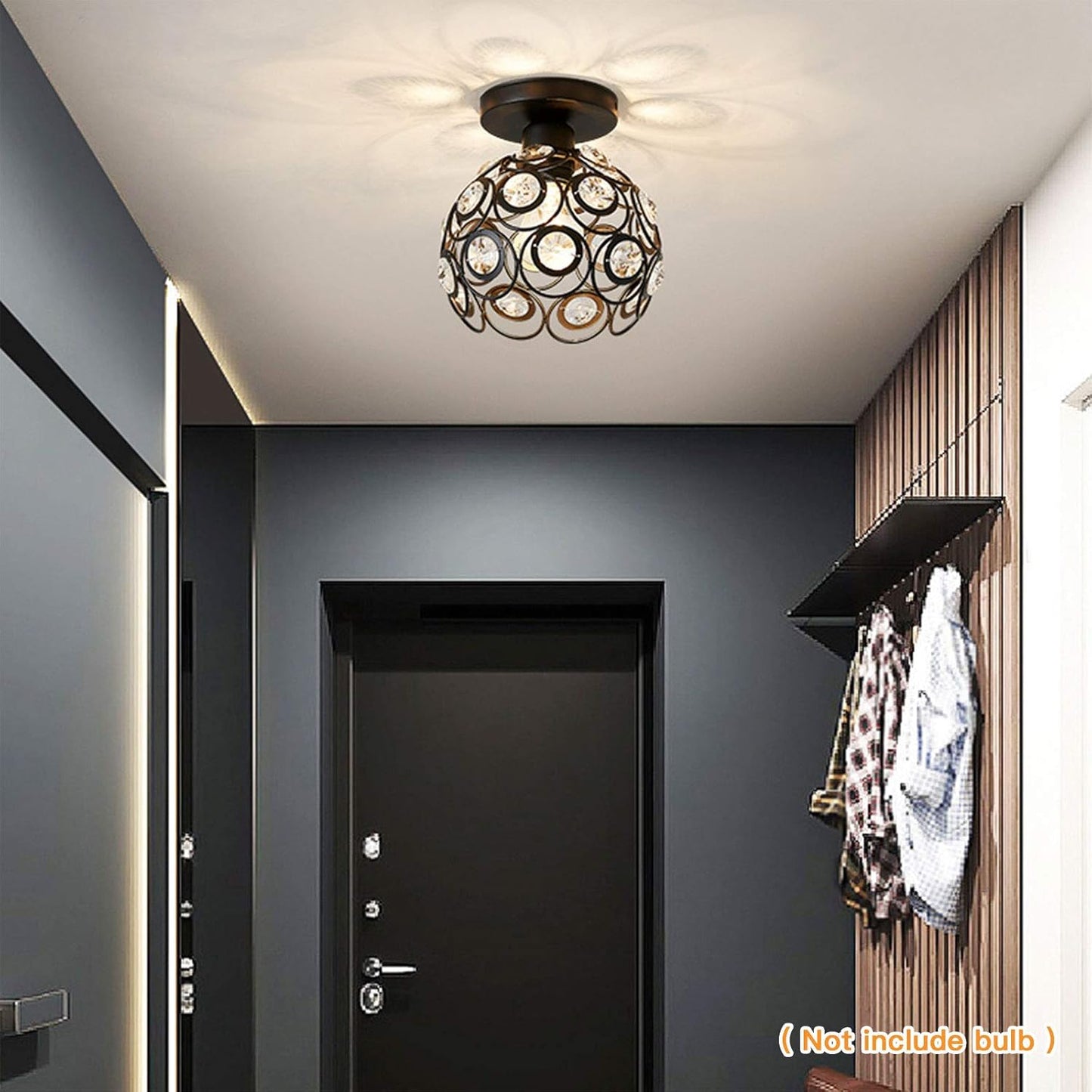 Black Mini Crystal Chandelier - Semi Flush Mount - E26 Base