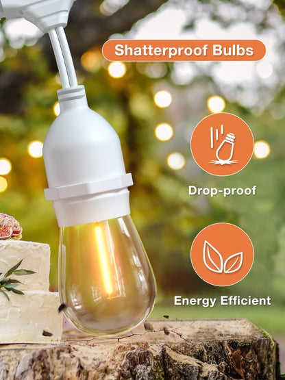 LED Outdoor String Lights 48FT | Vintage Shatterproof Bulbs | Weatherproof