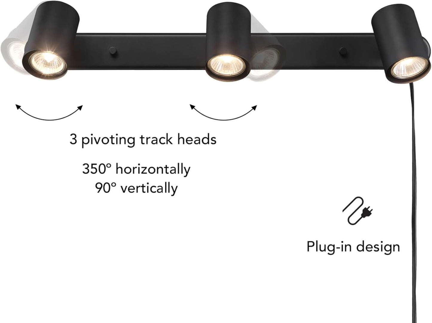 3-Light Plug-in Track Lighting, Matte Black