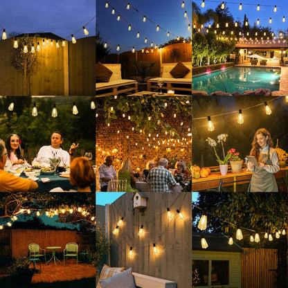 LED Outdoor String Lights 100FT Patio Lights with 52 Shatterproof ST38 Vintage Edison Bulbs