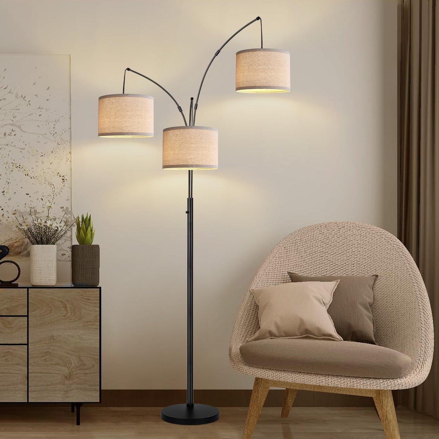 1000LM Modern Tall Standing Lamp with Beige Shades & Heavy Base