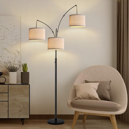 1000LM Modern Tall Standing Lamp with Beige Shades & Heavy Base