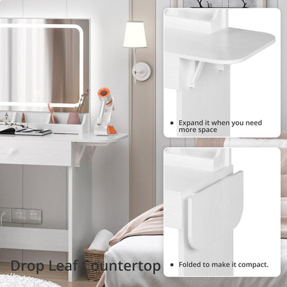 Vanity Desk with LED Lighted Mirror & Power Outlet