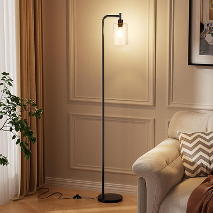 Industrial Floor Lamp with Glass Shade, Black