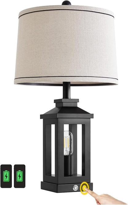 23.75" Retro Farmhouse Black Table Lamp