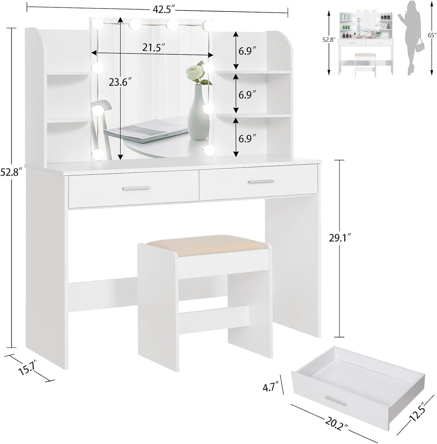 Makeup Vanity with Mirror and 10 LED Lights