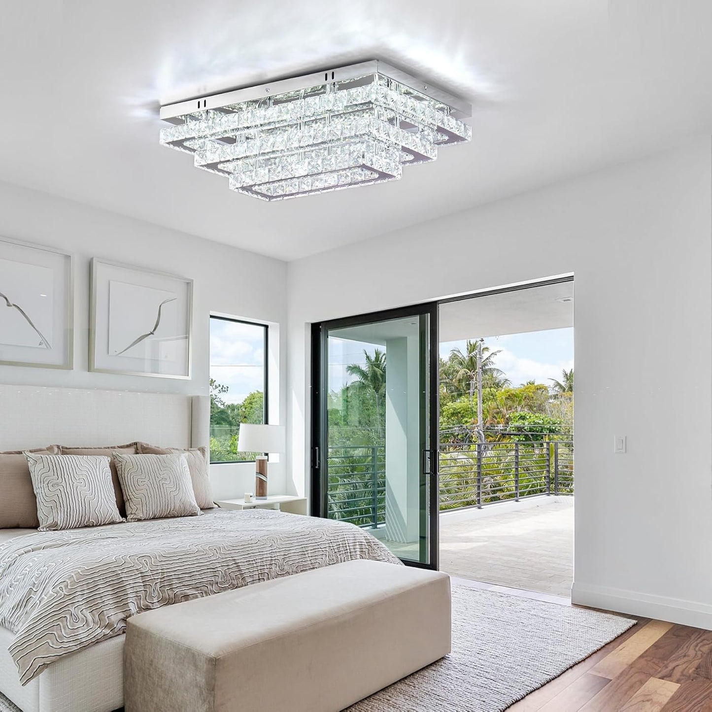 Modern Crystal LED Ceiling Light - 20" Flush Mount Chandelier